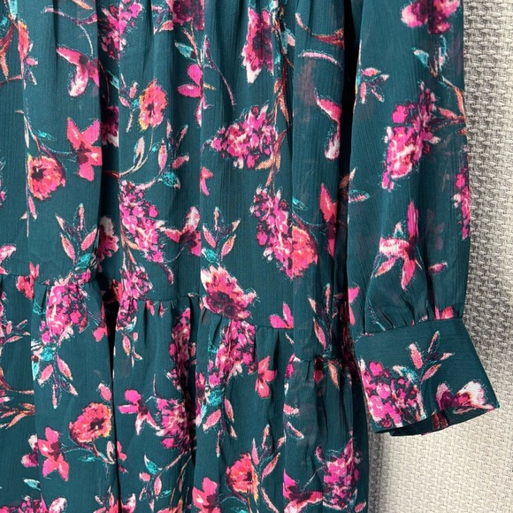 1.State Floral Tiered Mini Dress Small Boho Long Sleeve Flowy Black Pink Ruffled - Picture 3 of 9